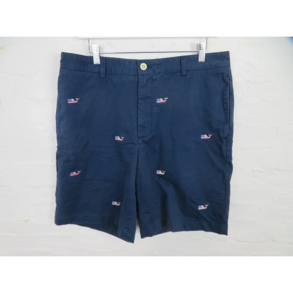 Vineyard Vines Shorts Mens 36 Blue Chino Embroidered American Flag USA 9